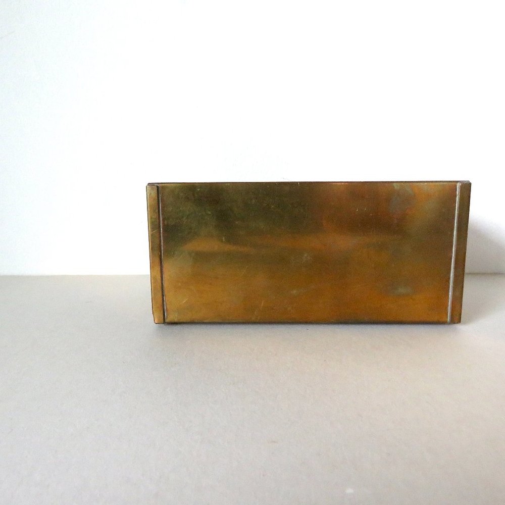 Planter Box Rectangle Brass Turquoise Patina Enamel Bump Feet MCM Table Centerpi